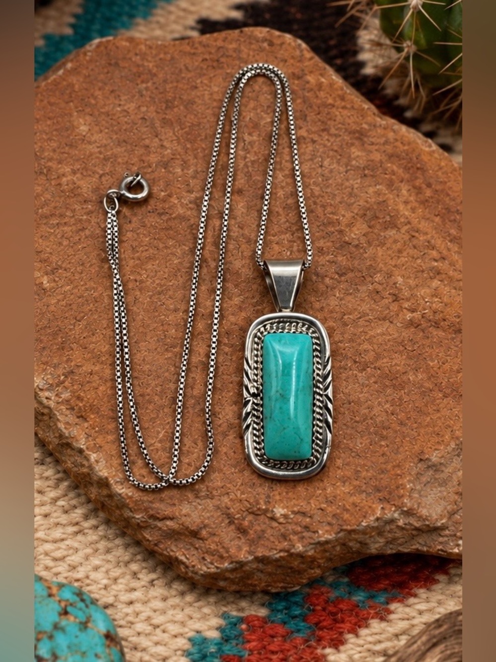 Benson Yazzie Navajo Native Sterling Silver Natural Turquoise Pendant Necklace